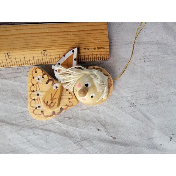 Handmade Wooden Angel Ornament Rustic Christmas Tree Decoration Folk Art Hanging - Picture 2 of 4